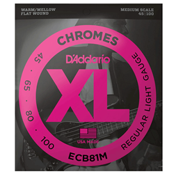 D'Addario ECB81M Set Bass Strings Chromes Flat Wound 45-100 Medium Scale