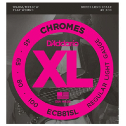 D'Addario ECB81SL 45-100 Flatwound Bass Strings Chromes Super Long Scale Set