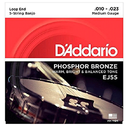 D'Addario EJ55 5 String Set Banjo Strings Phos Bronze Med