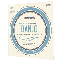 D'Addario EJ69B Phosphor Bronze 5-String Ball End Banjo, Light 9-20
