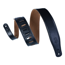Levys M26GF-BLK 2 1/2" garment leather guitar strap with foam padding and suede backing. Adjustable from 37" to 51".