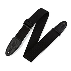 Levys M8-BLK 2" soft-hand polypropylene guitar strap with leather ends and tri-glide adjustment. Adjustable to 63