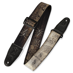 Levys MPD2-012 2" polyester guitar strap sublimation-printed with original artist's design, genuine leather ends an