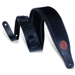 Levys MSS1-BLK 3" Signature Series veg-tan leather guitar strap with foam padding and garment leather. Adjustable f