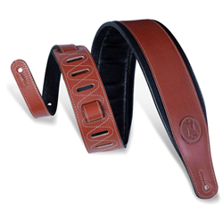 Levys MSS1-WAL 3" Signature Series veg-tan leather guitar strap with foam padding and garment leather. Adjustable f