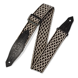 Levys MSSC80-BLK WHT 2" heavy-weight cotton guitar strap with contrasting woven border, cowboy boot design embossed leath