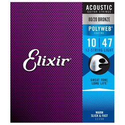 Elixir 11150 10-47 -Polyweb 12 Light Acoustic Guitar Strings 80/20 Polyweb