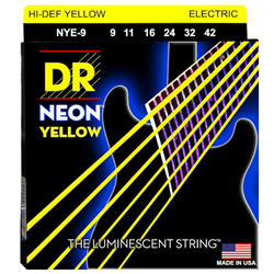 DR Strings NYE-9 Neon Yellow Coated Electric Guitar Strings Light 9-42