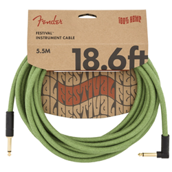 Fender 0990918062 Festival Series Hemp Instrument Cable Straight/Angle 18.6 ft - Green