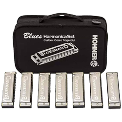 Hohner 1501-7 Blues Band Harmonica with Hardshell Case (7pk) Keys of A, Bb, C, D, E, F, G