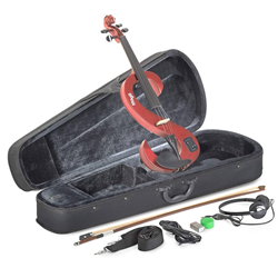 Stagg Music EVN 4-4 MRD 4/4 Electric Violin Set - Metallic Red with Softshell Case and Headphones