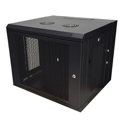Phantom Cables RM-561-9U Wall Mount Swing Cabinet 9U x 18.5" Usable Depth Perforated Doors - Black