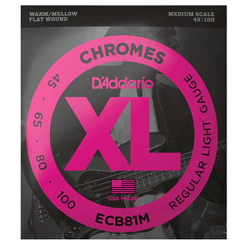 D'Addario ECB81M Set Bass Strings Chromes Flat Wound 45-100 Medium Scale