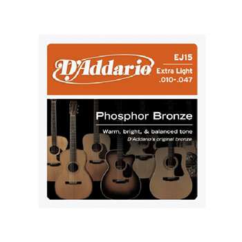 D'Addario EJ15 Phosphor Bronze 10-47 Extra Light 6 Acoustic Guitar Strings