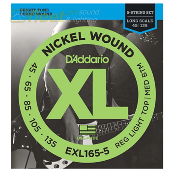 D'Addario EXL165-5 Bass 5-String Set - 45-135, Reg Light Top/med Btm, Long