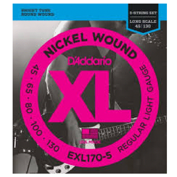 D'Addario EXL170-5 Nickel Round Wound Long Scale 5-String Bass Strings 45-130
