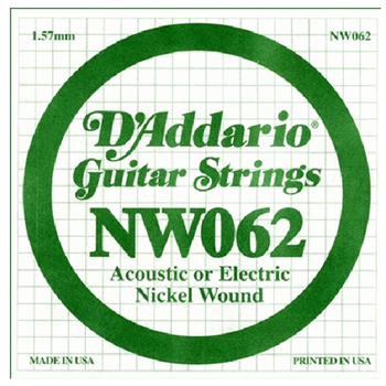 D'Addario NW062 Nickel Wound Electric Guitar Single String .062