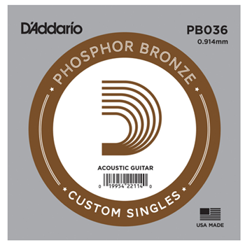 D'Addario PB036 .036 Phosphor Bronze Wound Acoustic String
