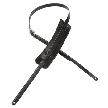 Levys M25-BLK 5/8" veg-tan leather guitar strap with classic 50's pad and buckle adjustment. Adjustable from 49" t