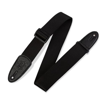 Levys M8-BLK 2" soft-hand polypropylene guitar strap with leather ends and tri-glide adjustment. Adjustable to 63