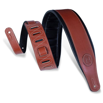 Levys MSS1-WAL 3" Signature Series veg-tan leather guitar strap with foam padding and garment leather. Adjustable f