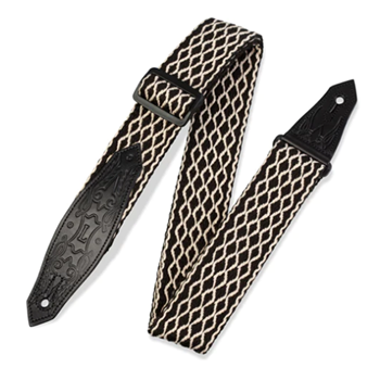 Levys MSSC80-BLK WHT 2" heavy-weight cotton guitar strap with contrasting woven border, cowboy boot design embossed leath