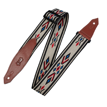 Levys MSSN80-MLT 2" polypropylene/jacquard weave guitar strap with leather ends and tri-glide adjustment. Adjustable