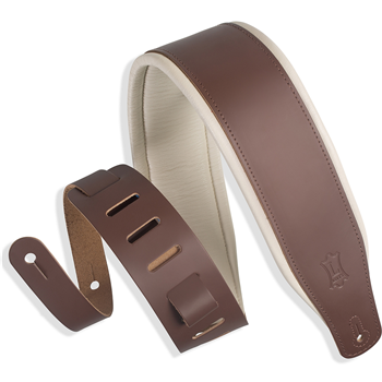 Levys M26PD-BRN-CR 3” Top Grain Leather Guitar Strap - Brown and Cream