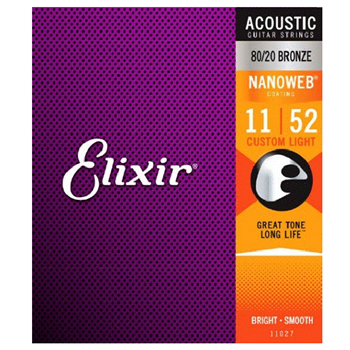 Elixir 11027 11-52 - 80/20 Bronze Nanoweb Custom Light  Acoustic Guitar Strings