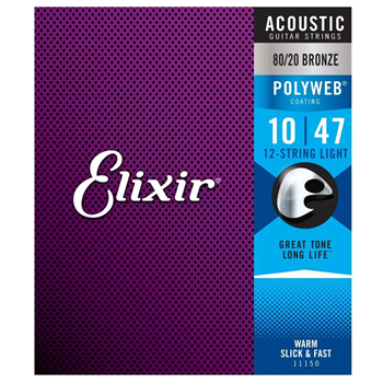 Elixir 11150 10-47 -Polyweb 12 Light Acoustic Guitar Strings 80/20 Polyweb