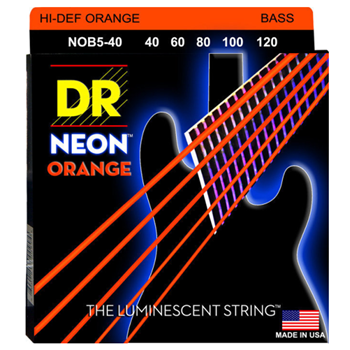 DR Strings NOB5-40 Neon Orange Coated 5-String Bass Strings - Light (40-120)