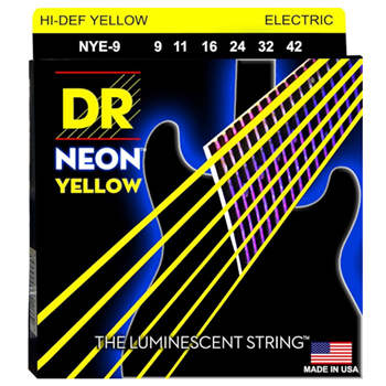 DR NYE-9 Neon Yellow Coated Electric Guitar Strings Light 9-42