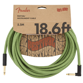Fender 0990918062 Festival Series Hemp Instrument Cable Straight/Angle 18.6 ft - Green