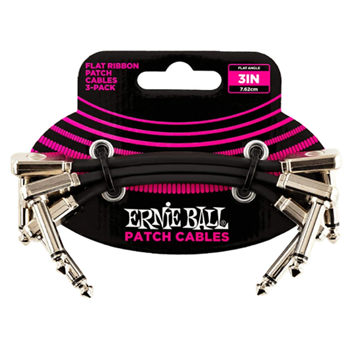 Ernie Ball 6220EB 3" Flat Ribbon Patch Cables 3 Pack - Black