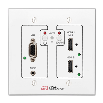 Hall Research UHBX-SW3 Hdbaset Auto-Switch Wall Plate, Hdmi, Mhl, Vga, 3.5mm With Receiver
