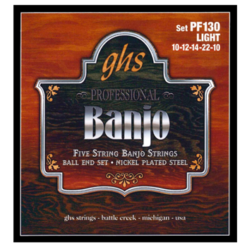 GHS PF130 Banjo 5 String, Ball End, Regular .010-22 Pure Nickel