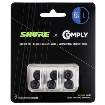 Shure EACYF1-6L Replacement IEM Comply (100 Series) Black Foam Sleeves - Large