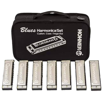Hohner 1501-7 Blues Band Harmonica with Hardshell Case (7pk) Keys of A, Bb, C, D, E, F, G