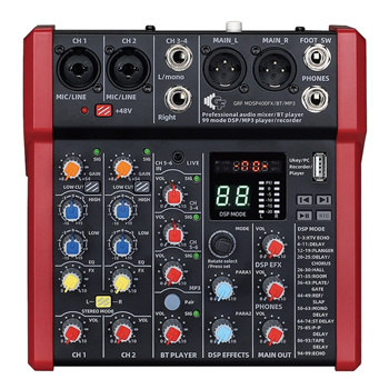 Groove Factory GRF MDSP400FX/BT Professional 4 Channel Audio Mixer with Bluetooth and Usb