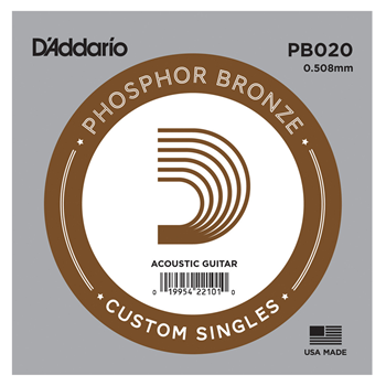 D'Addario PB020 Phosphor Bronze Wound Acoustic Guitar Single String .020