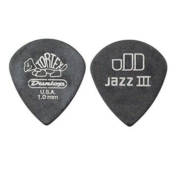 Dunlop 482P1.0 Tortex Jazz III 1.0mm Picks - Pitch Black (12pk)