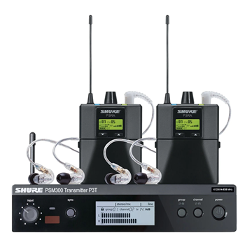 Shure P3TRA215TWP-G20 PSM300 Dual Monitor System P3T Wireless Transmitter with 2x P3RA Bodypack Receivers 2x SE215 Earphones