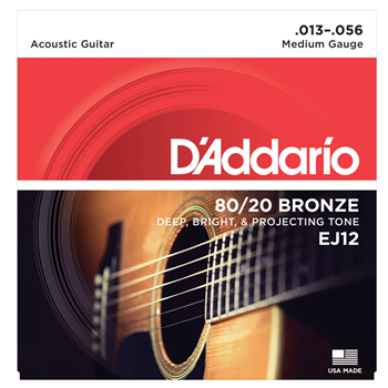 D'Addario EJ12 80/20 Bronze Acoustic Guitar Strings - Medium 13-56